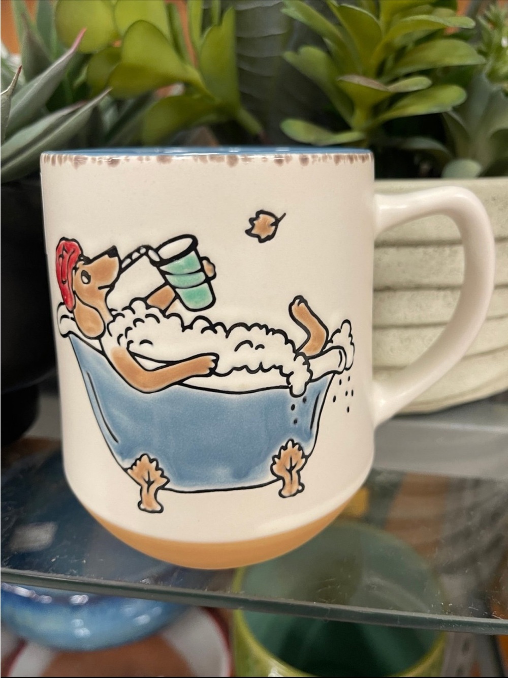 Dachshund Drinking in the Bathtub Glazed Ceramic Mug NeW